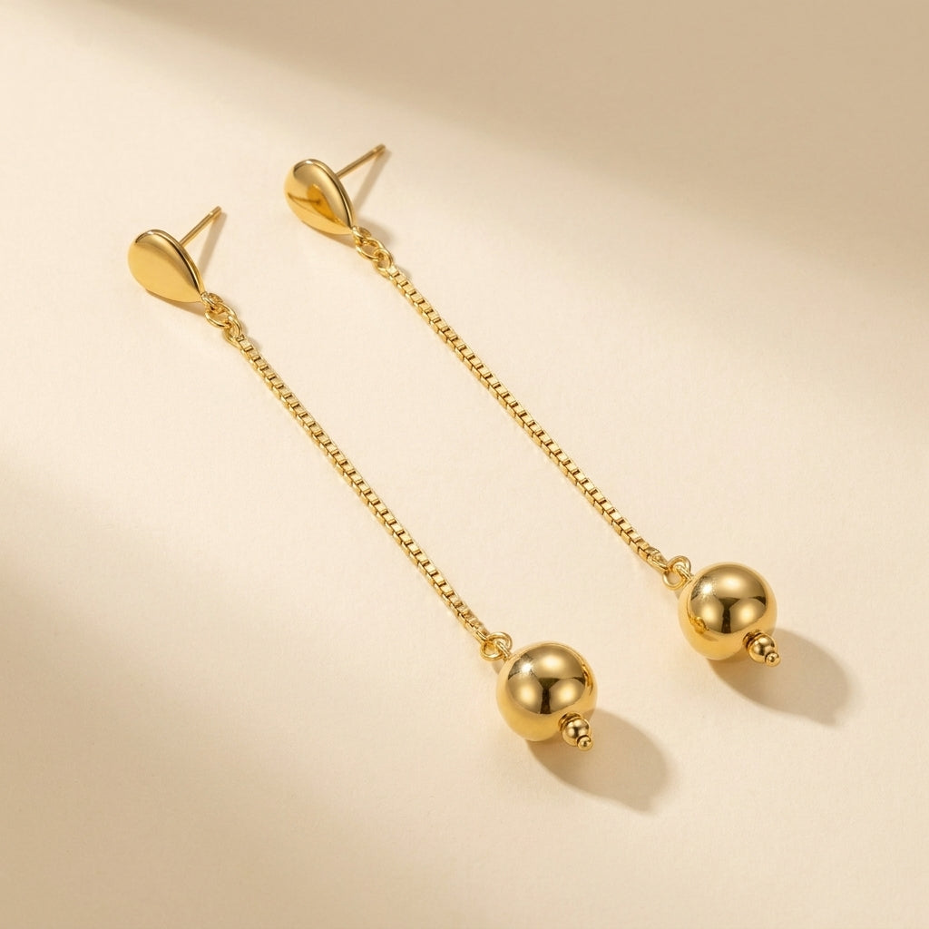 Brinco Dourado 24K de Corrente com Bola