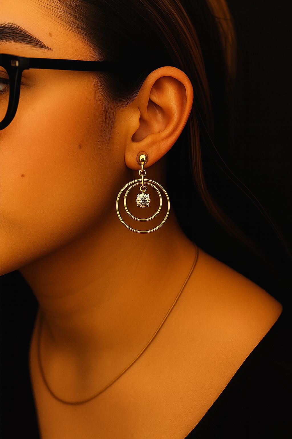 Brinco Argola com Diamante Folheado a Ouro