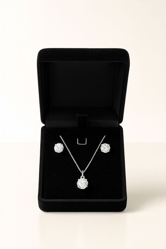 Conjunto Colar e Brincos com Cristal em Prata