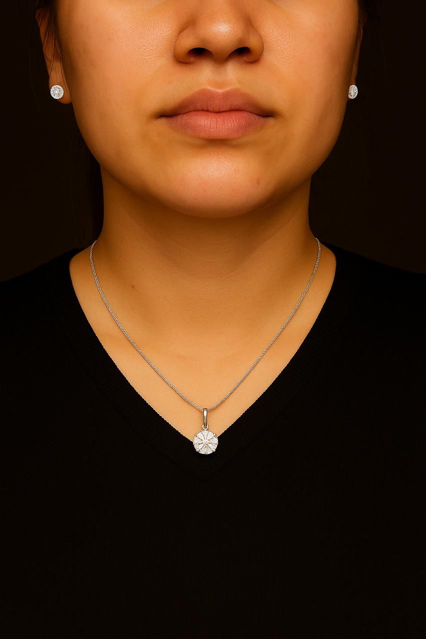 Conjunto Colar e Brincos com Cristal em Prata