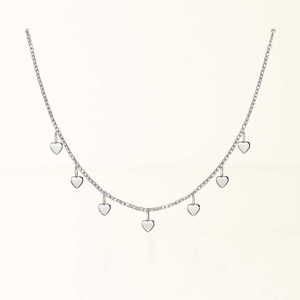 Colar Choker Corações Prata 925