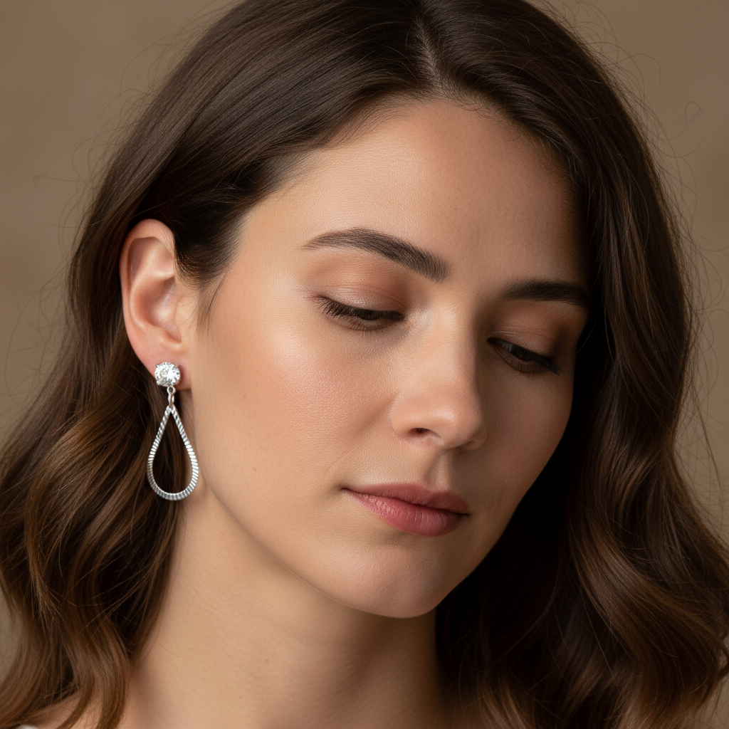 Brinco Gota com Cristal em Prata