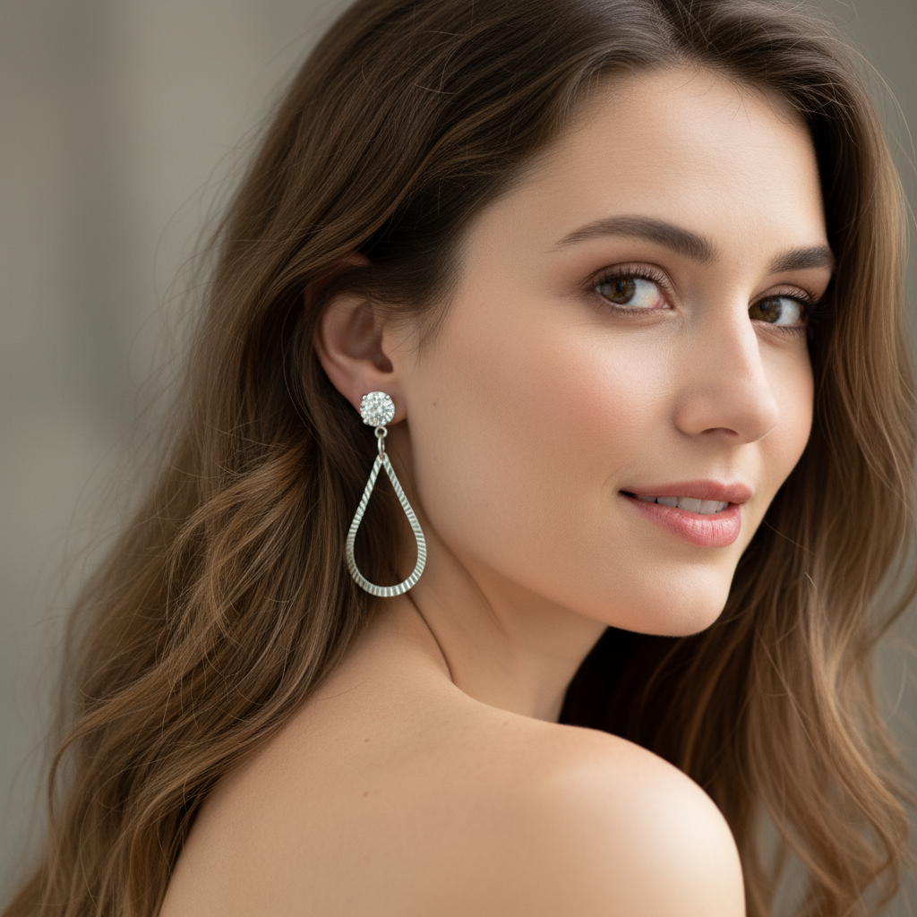 Brinco Gota com Cristal em Prata